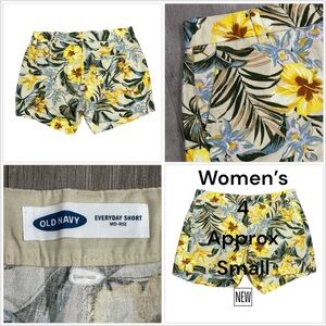 Women's Old Navy 4 Small Shorts Chino Khakis Yellow Green Hawaiian Linen NWOT